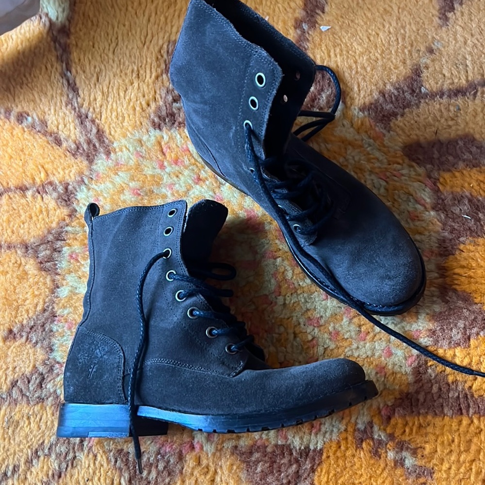 Frye gray suede combat boots size 6